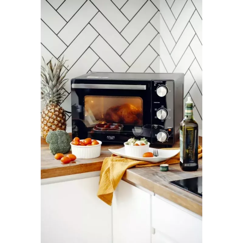 Elektrinė orkaitė ant stalviršio Adler AD 6024 – kompaktiška 22 l talpa, 1300 W, juoda