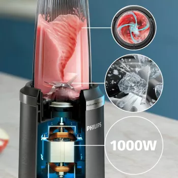 Philips 5000 serijos HR2766/00 stalinis blenderis — 1000 W, 0,7 L dubuo, 0,3 L smulkintuvas, juodas/nerūdijantis plienas