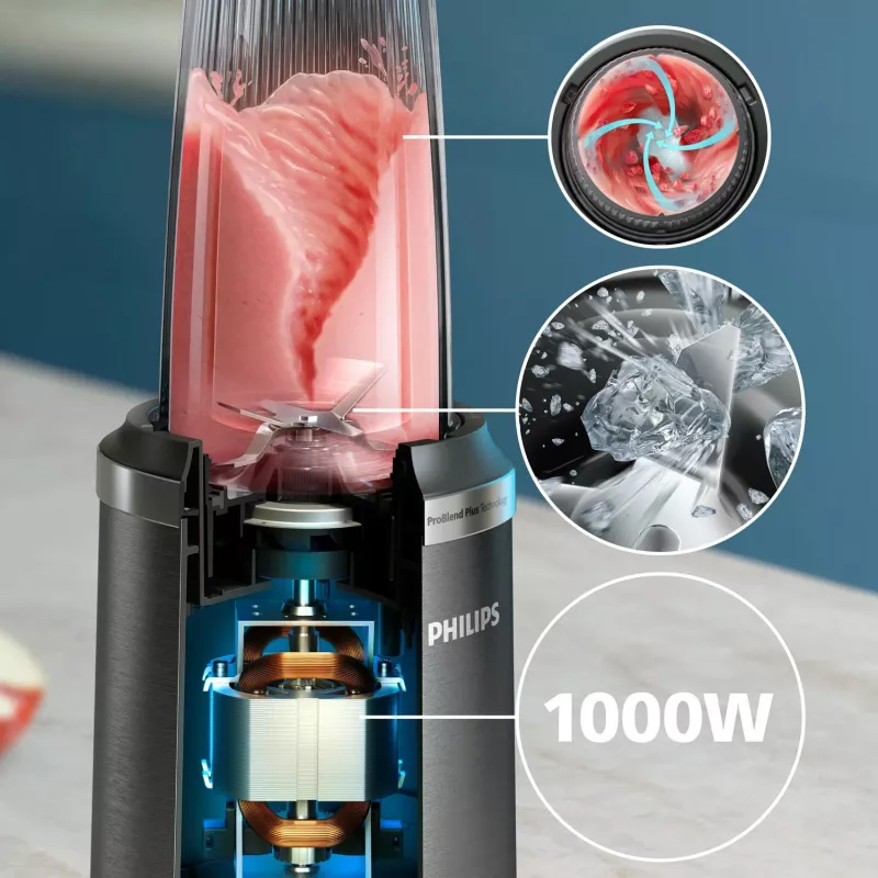 Philips 5000 serijos HR2766/00 stalinis blenderis — 1000 W, 0,7 L dubuo, 0,3 L smulkintuvas, juodas/nerūdijantis plienas