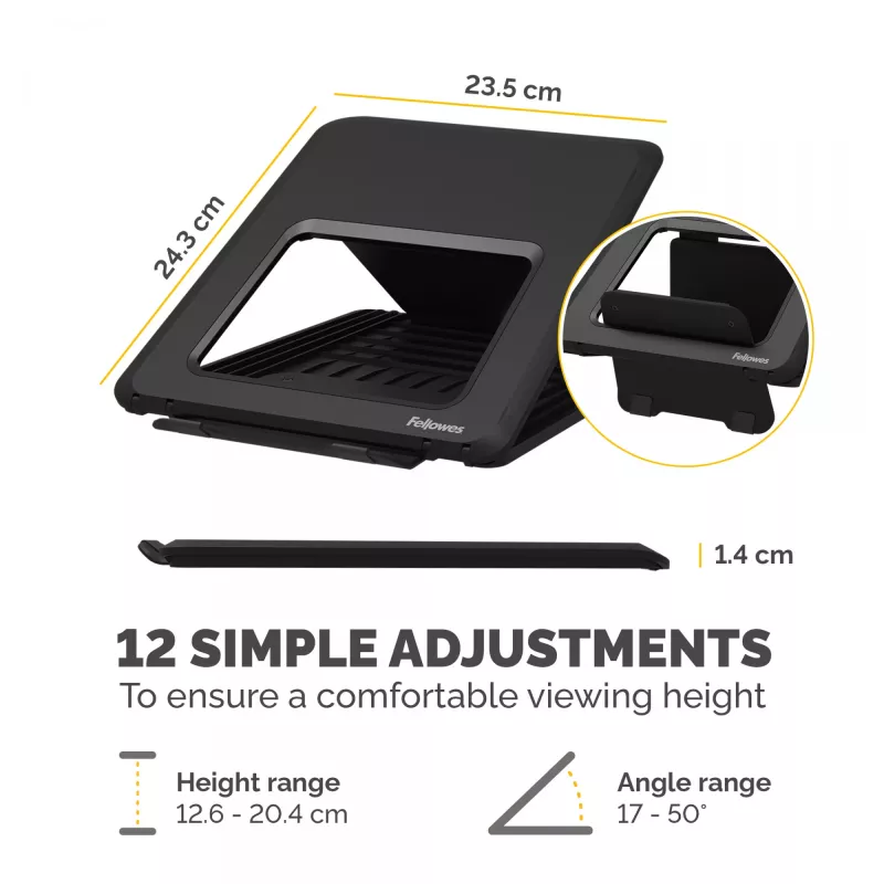 Fellowes Breyta reguliuojamas nešiojamojo kompiuterio stovas, iki 14 colių, 4 kg, juodas