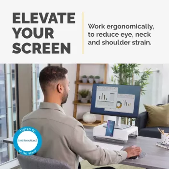 Fellowes Breyta monitoro stovas su 3 aukščio reguliavimais, kabelių valdymu, ergonomiškas, iki 15 kg, baltas