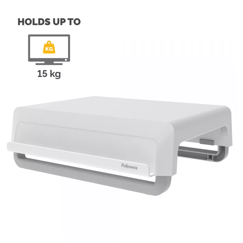Fellowes Breyta monitoro stovas su 3 aukščio reguliavimais, kabelių valdymu, ergonomiškas, iki 15 kg, baltas