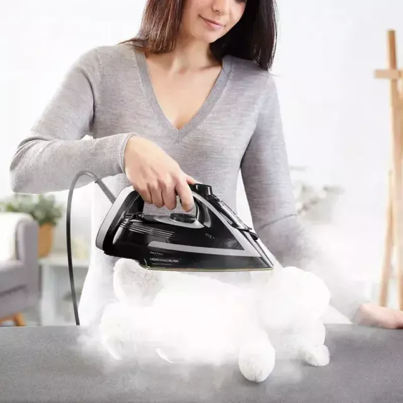 Tefal Puregliss FV8062E0 lygintuvas sausam ir gariniam lyginimui, Durilium AirGlide Autoclean padas, 3000 W, juoda/pilka