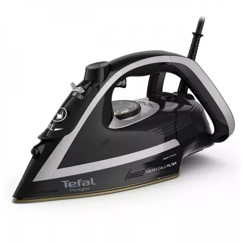 Tefal Puregliss FV8062E0 lygintuvas sausam ir gariniam lyginimui, Durilium AirGlide Autoclean padas, 3000 W, juoda/pilka