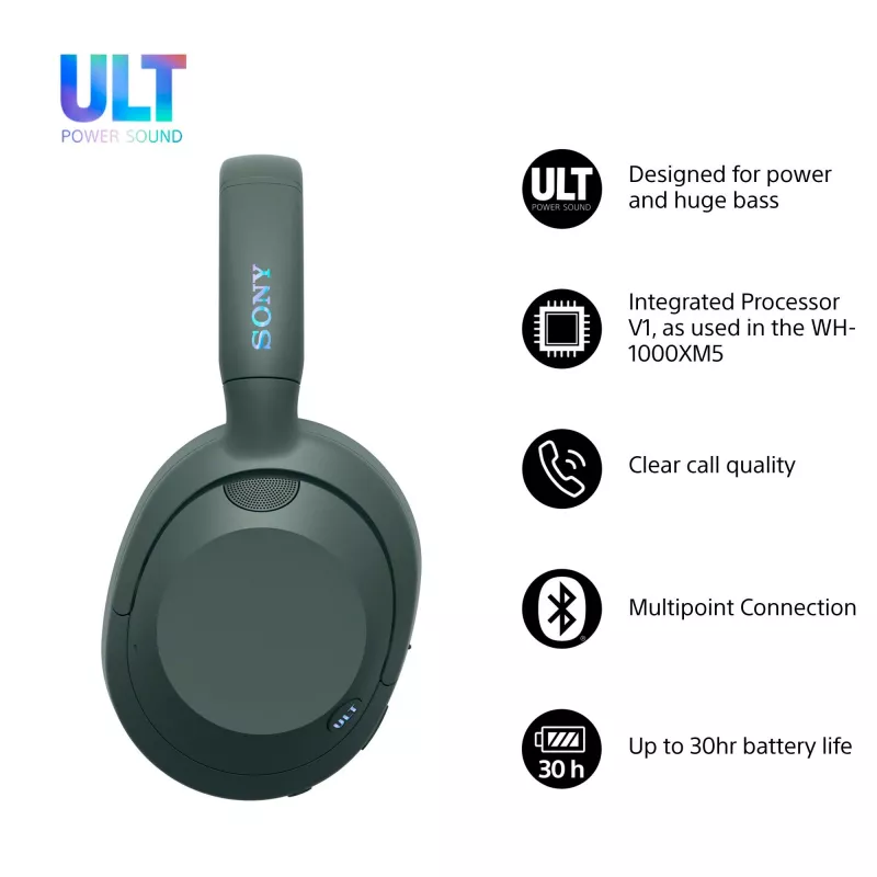 Sony ULT WEAR – belaidžios Bluetooth ausinės su ULT POWER SOUND, giliu bosu, triukšmo slopinimu, aiškiais pokalbiais, 30 val. baterija, IOS ir Android