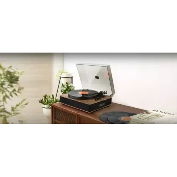 Muse MT-107 BTO patefonas su stereo sistema ir Bluetooth išvestimi, 2x5 W, 33/45 aps./min., Audio-Technica adata, juodas/rudas