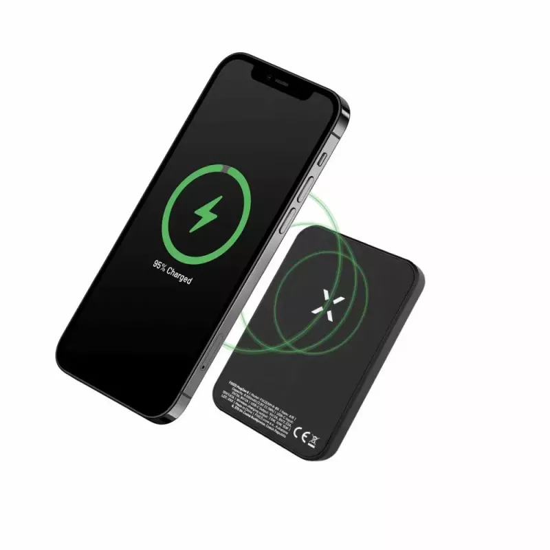 Nešiojamas Power Bank FIXED MagZen 6000 mAh — juodas, USB išvestis išmaniesiems telefonams ir planšetėms