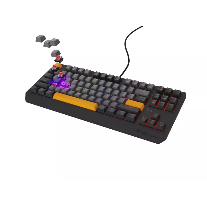GENESIS Thor 230 TKL belaidė klaviatūra Gaming USB + RF Wireless + Bluetooth QWERTY Juoda, Pilka, Oranžinė