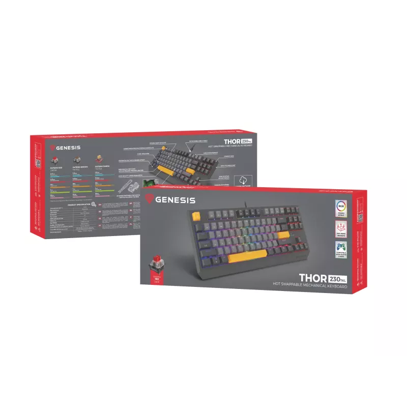 GENESIS Thor 230 TKL belaidė klaviatūra Gaming USB + RF Wireless + Bluetooth QWERTY Juoda, Pilka, Oranžinė