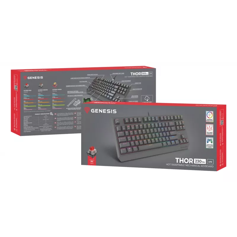 GENESIS Thor 230 TKL Lite klaviatūra, žaidimų, USB, QWERTY, juoda