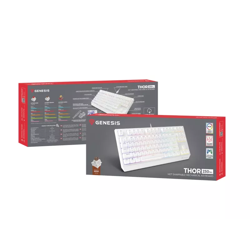 GENESIS Thor 230 TKL belaidė klaviatūra Gaming USB + RF Wireless + Bluetooth QWERTY balta