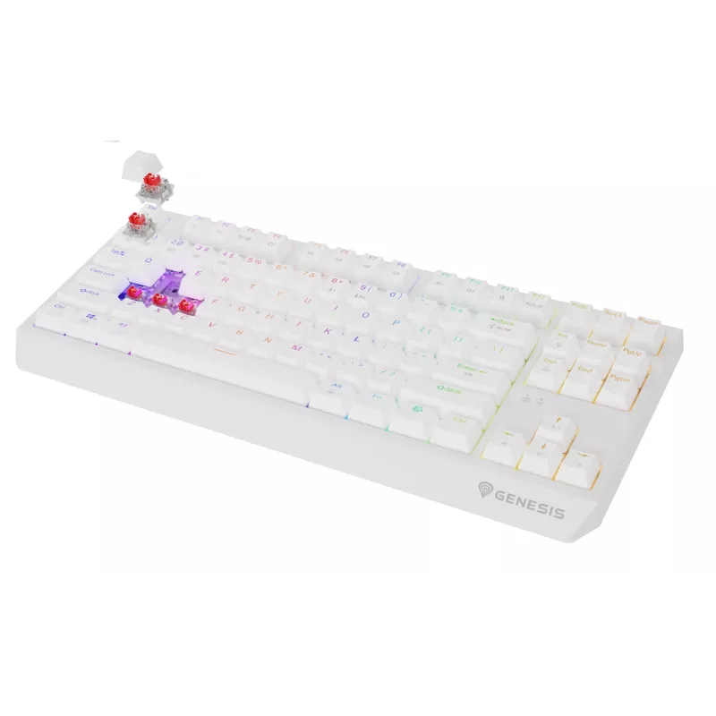 Žaidimų klaviatūra GENESIS Thor 230 TKL — USB, RF Wireless, Bluetooth, QWERTY, balta
