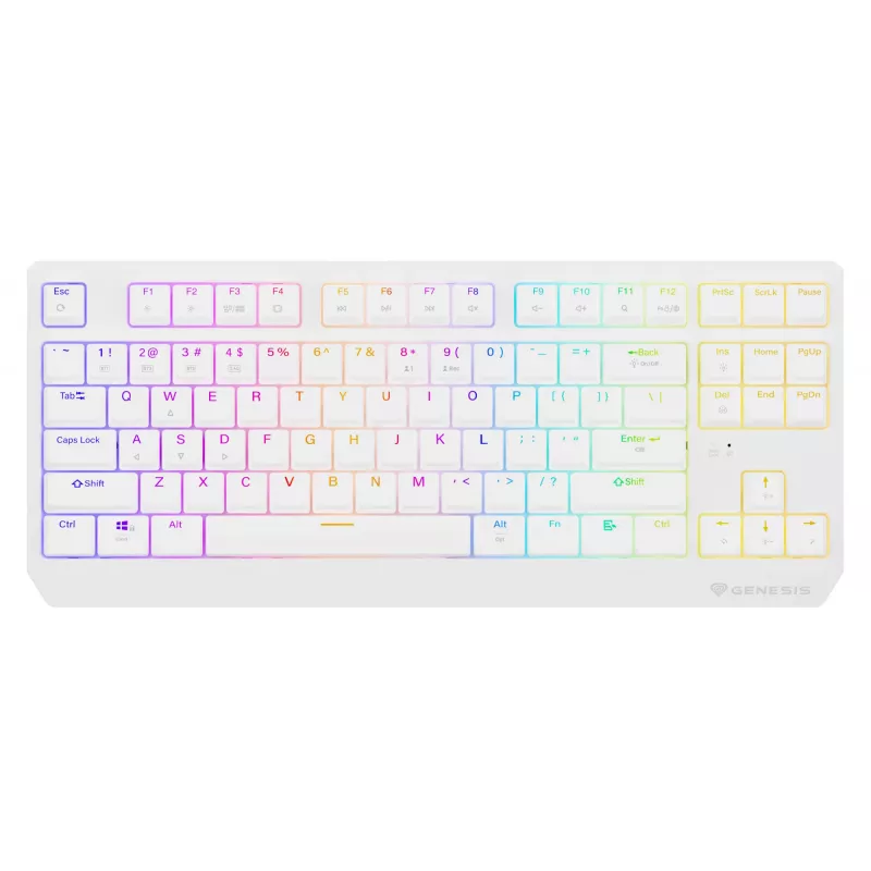Žaidimų klaviatūra GENESIS Thor 230 TKL — USB, RF Wireless, Bluetooth, QWERTY, balta