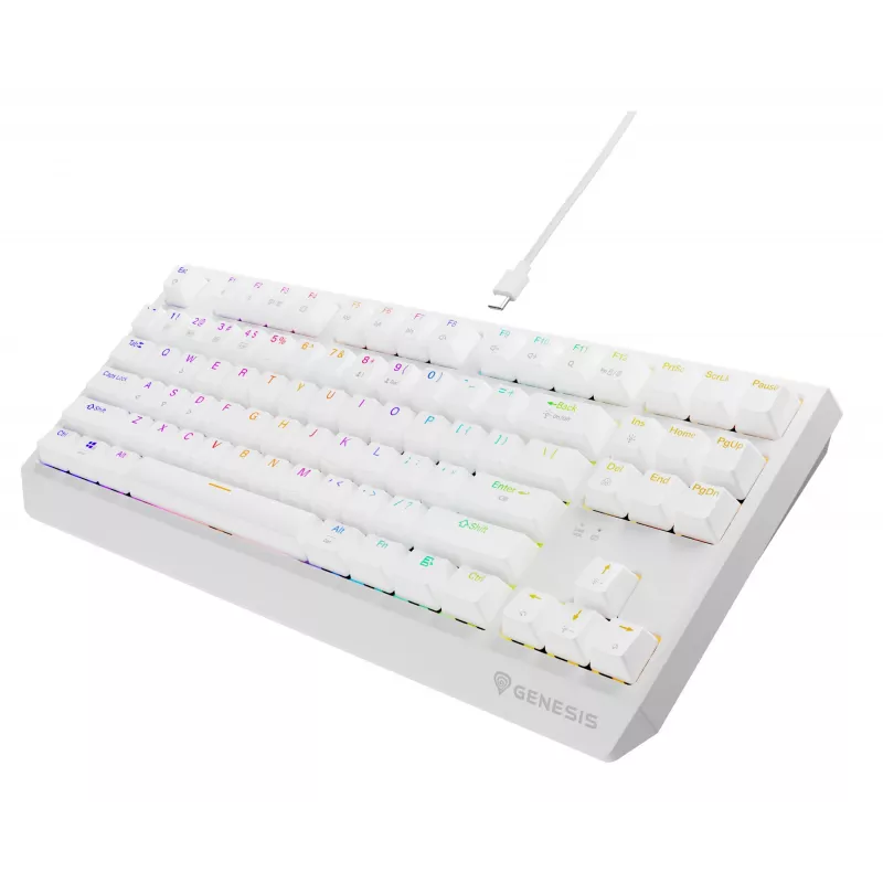Žaidimų klaviatūra GENESIS Thor 230 TKL — USB, RF Wireless, Bluetooth, QWERTY, balta