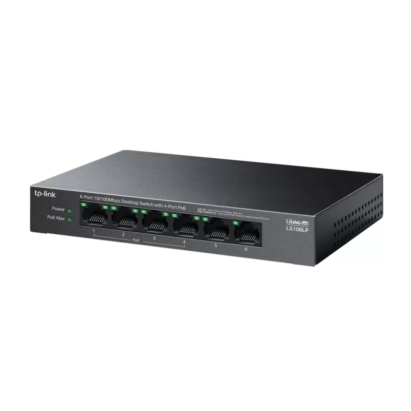 TP-Link LiteWave LS106LP tinklo jungiklis nevaldomas Fast Ethernet (10/100) Power over Ethernet (PoE) juodas