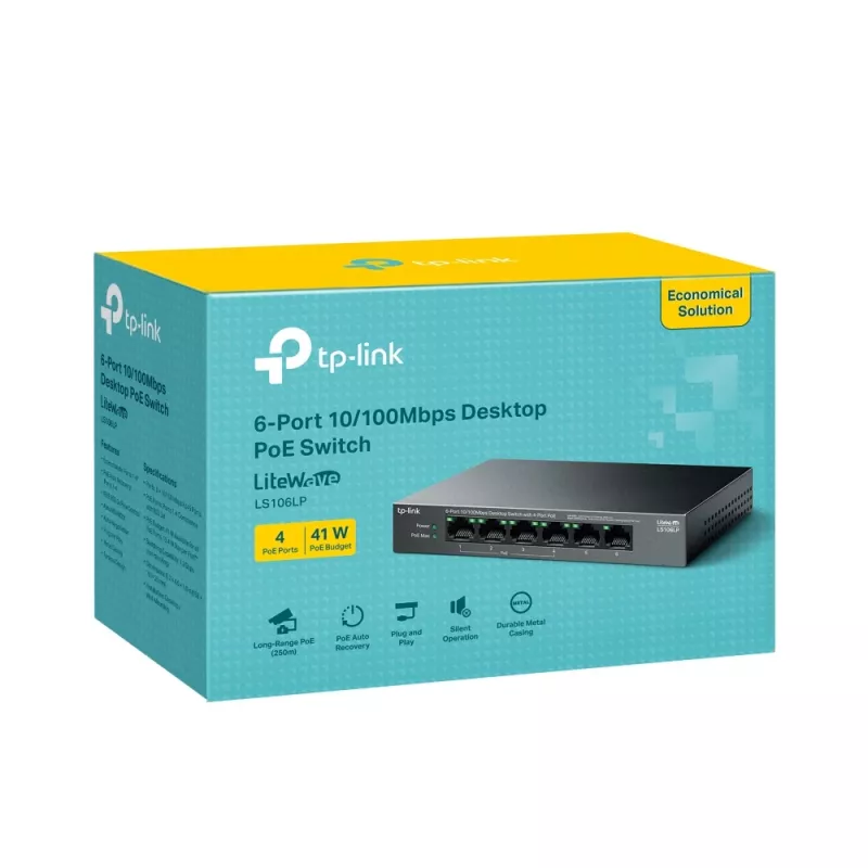 TP-Link LiteWave LS106LP tinklo jungiklis nevaldomas Fast Ethernet (10/100) Power over Ethernet (PoE) juodas