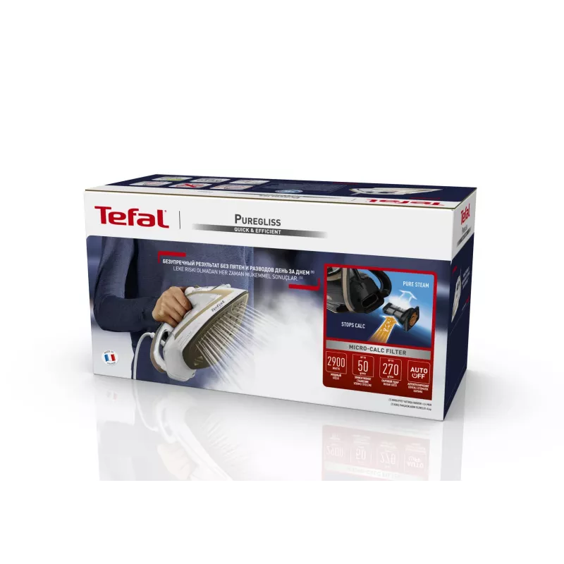 Lygintuvas Tefal Puregliss FV8042 sausas ir su garais Durilium AirGlide Autoclean padas 3000 W Bronzinis, Baltas