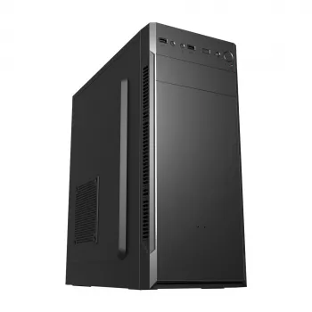 Korpusas FSP CMT160 Midi Tower juodas – ATX/µATX/ITX, 1×3,5 colio + 2×2,5 colio vietos, 1×5,25 colio, USB 3.2 Gen1 Type-A, 173×370×410 mm