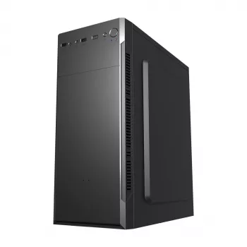 Korpusas FSP CMT160 Midi Tower juodas – ATX/µATX/ITX, 1×3,5 colio + 2×2,5 colio vietos, 1×5,25 colio, USB 3.2 Gen1 Type-A, 173×370×410 mm