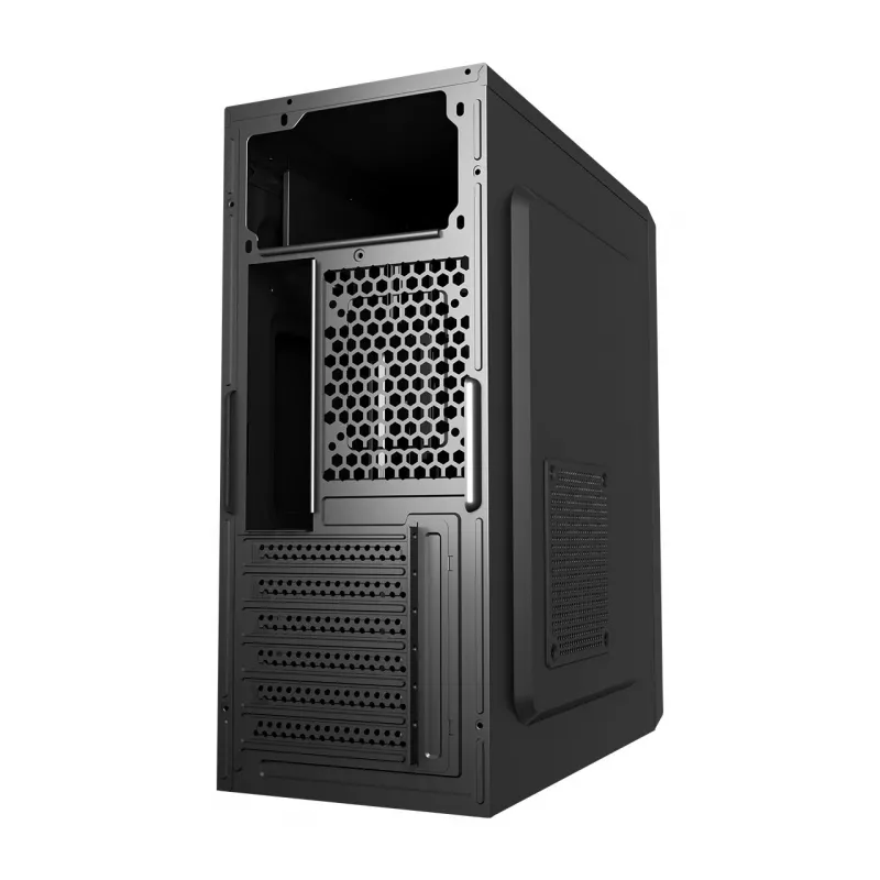 Korpusas FSP CMT160 Midi Tower juodas – ATX/µATX/ITX, 1×3,5 colio + 2×2,5 colio vietos, 1×5,25 colio, USB 3.2 Gen1 Type-A, 173×370×410 mm