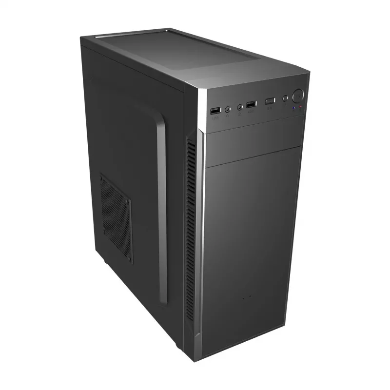 Korpusas FSP CMT160 Midi Tower juodas – ATX/µATX/ITX, 1×3,5 colio + 2×2,5 colio vietos, 1×5,25 colio, USB 3.2 Gen1 Type-A, 173×370×410 mm