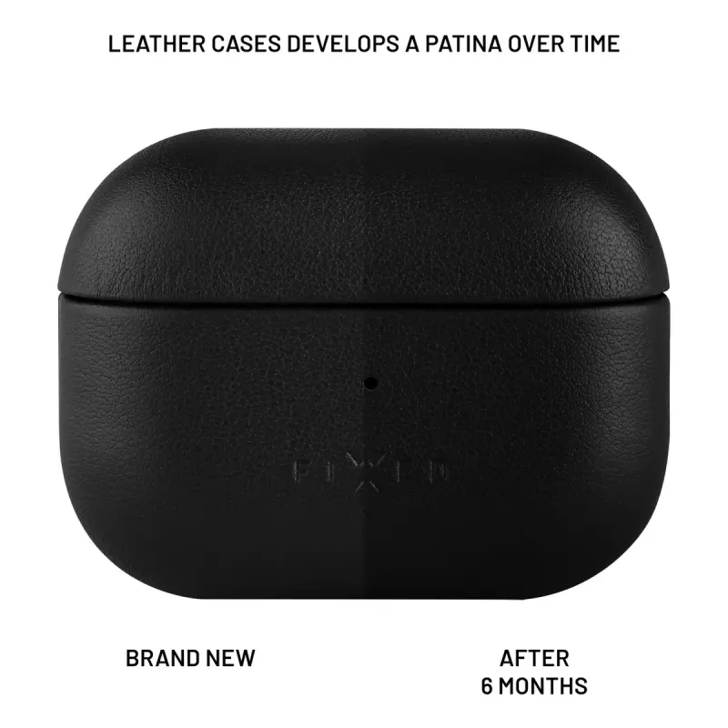 Apsauginis odinis dėklas FIXED FIXLPM-999-BK ausinėms su MagSafe palaikymu, juodas