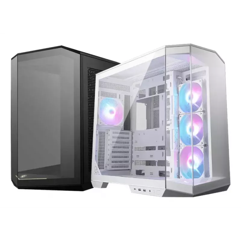 Korpusas MSI MAG PANO 100R PZ Midi Tower Baltas — ATX, 380 mm GPU, 166 mm CPU aušintuvas, 8 plėtros lizdai, 3×2,5 colio + 2×3,5 colio, USB-A×2, USB-C×1