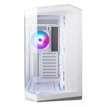 Korpusas MSI MAG PANO 100R PZ Midi Tower Baltas — ATX, 380 mm GPU, 166 mm CPU aušintuvas, 8 plėtros lizdai, 3×2,5 colio + 2×3,5 colio, USB-A×2, USB-C×1