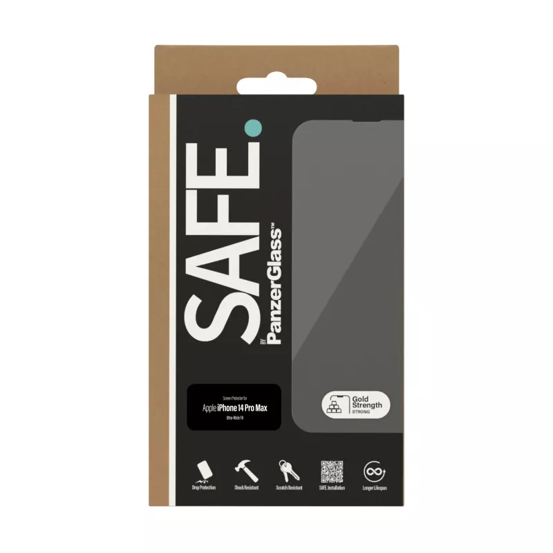 Apsauginis stiklas PanzerGlass SAFE. by ® Apple iPhone 14 Pro Max Ultra-Wide Fit, atsparus įbrėžimams ir smūgiams