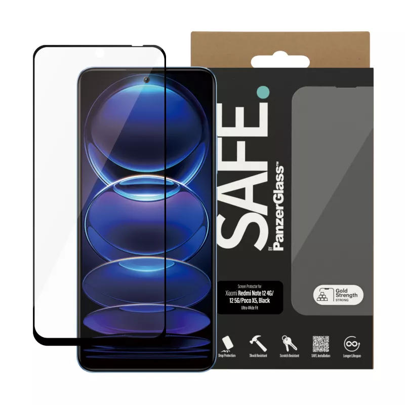 PanzerGlass SAFE. by ® Ekrano apsauginis stiklas, skirtas Xiaomi Redmi Note 12 5G | 12 4G | Poco X5 | Ultra-Wide Fit