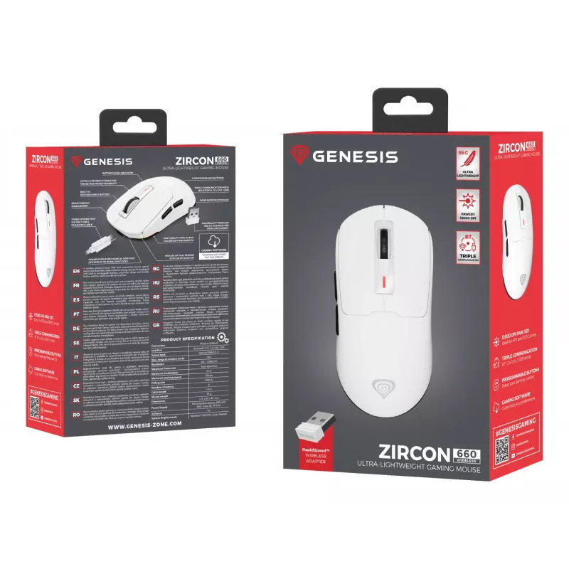 GENESIS Zircon 660 pelė žaidimams Dešiniajai rankai RF belaidis + Bluetooth + USB Type-A Optinė 12000 DPI