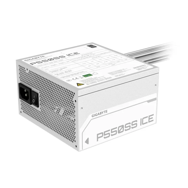 GIGABYTE P550SS ICE Maitinimo blokas - PCIe 5.0, 80 PLUS sidabrinis, 120 mm ventiliatorius, ATX 3.0 suderinamas, EU kištukas