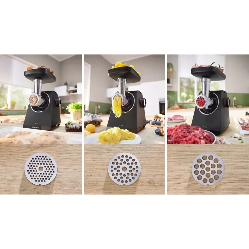 Mėsmalė Bosch MFWS430B — 1900 W, 2 greičiai, 2,5 kg/min, juoda/sidabrinė, 4,3 kg