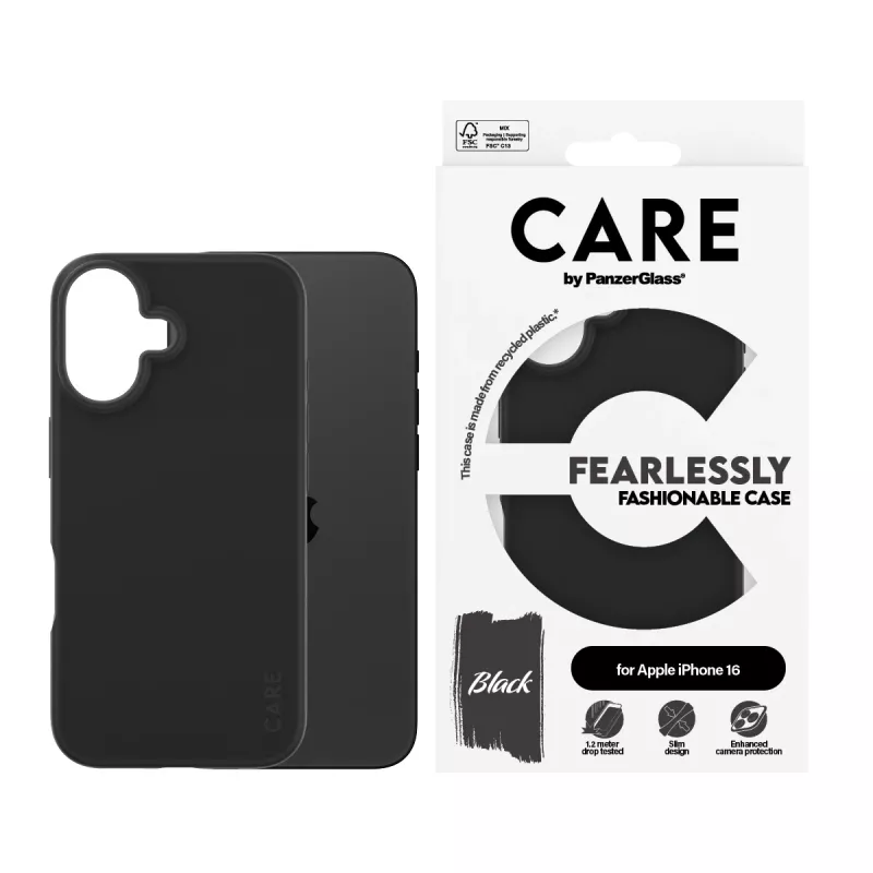 Dėklas PanzerGlass CARE by Fashionable Case Black iPhone 16 Skaidrus