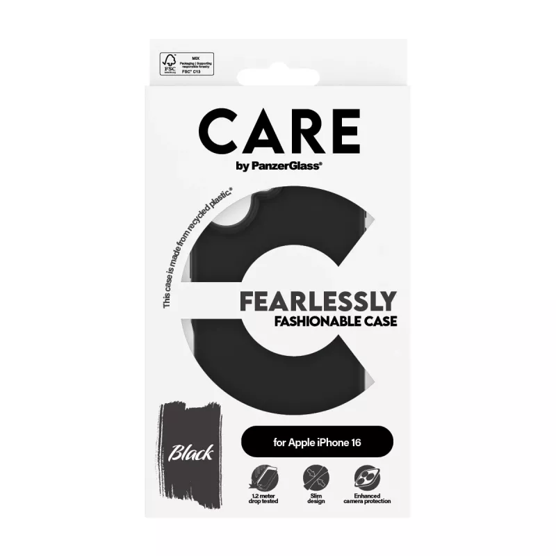 Dėklas PanzerGlass CARE by Fashionable Case Black iPhone 16 Skaidrus
