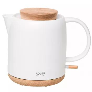 Elektrinis virdulys Adler AD 1304 — 1 L, 1200 W, keraminis korpusas, šarnyrinis dangtelis, 360° sukamas pagrindas, baltas