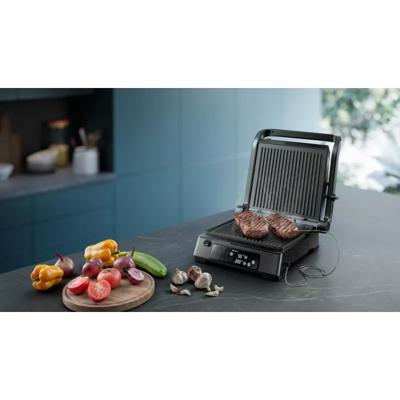 Philips 7000 Series kontaktinė grotelė, juoda, stačiakampė, liečiama, 220 °C, šarnyrinis dangtis, užrakinamas dangtis, 180°