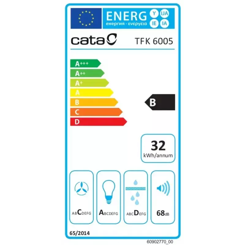 Įmontuojamas teleskopinis gartraukis CATA TFK 6005 X, nerūdijantis plienas, 60 cm, 390 m³/h, mechaninis, energijos klasė B, CSLED