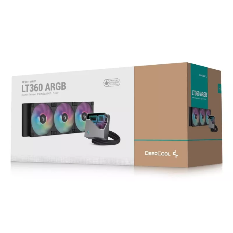 Skysčio aušintuvas DeepCool LT360, 3x 120 mm ventiliatoriai, 2400 RPM, 72.04 cfm, 41 cm vamzdeliai, aliuminio radiatorius, juodas