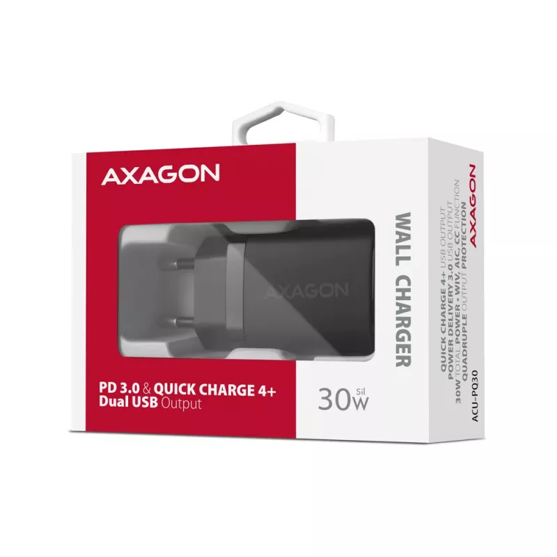 Sieninis įkroviklis Axagon ACU-PQ30 PD3.0 & QC4+ 2xIŠVADAI 30W