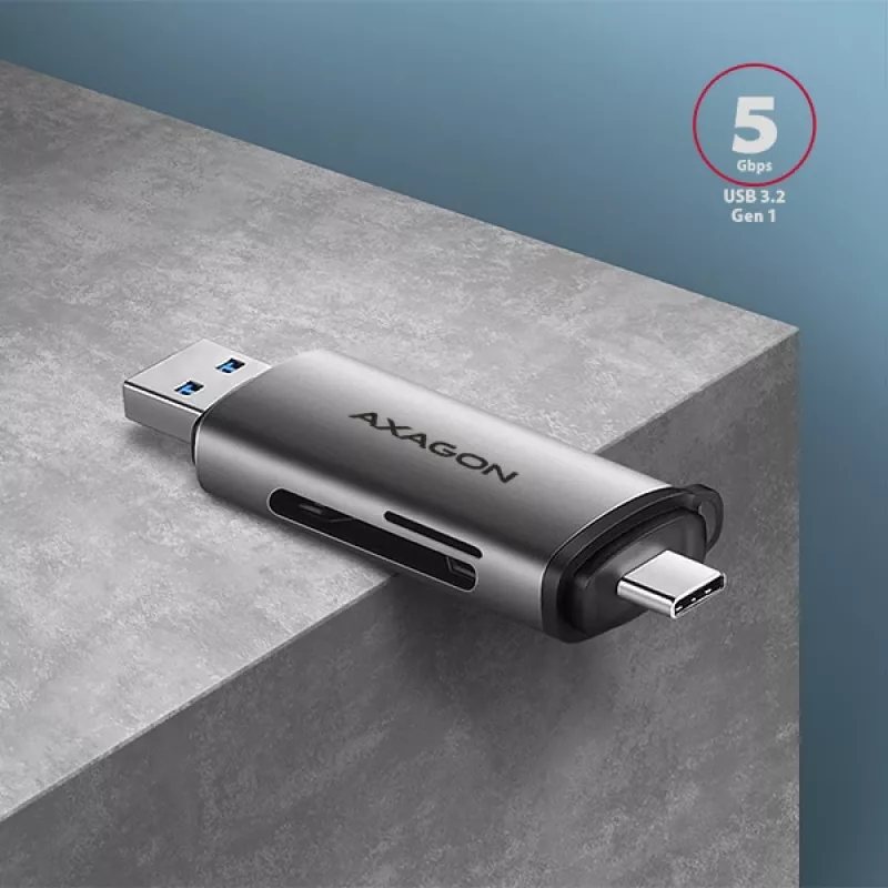Axagon CRE-SAC SuperSpeed USB-C+USB-A kortelių skaitytuvas 5 Gbps