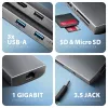 Axagon HMC-8HLSA, USB 5Gbps stotelė, 3x USB-A, HDMI 4K/60Hz, RJ-45, SD/microSD, garsas, PD 100W