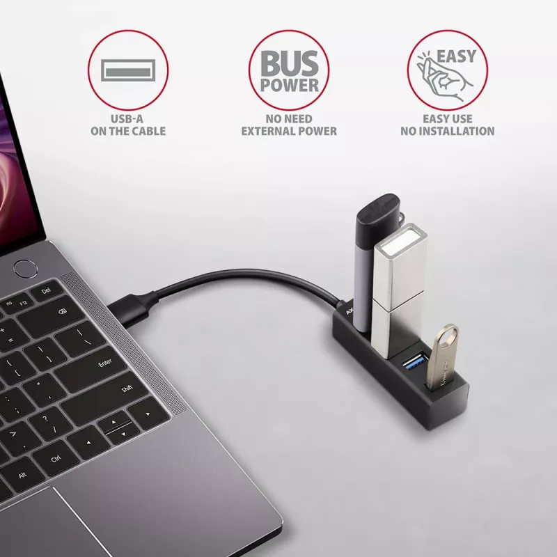 Axagon HUE-M1A 4x USB 3.2 Gen 1 MINI USB centras, metalinis, 20 cm USB-A kabelis