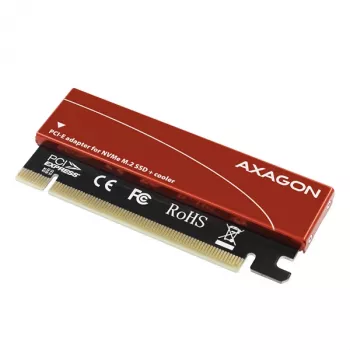 Adapteris Axagon PCEM2-S PCIe x16 – M.2 NVMe M-key lizdas, su pasyviu aliumininiu šilumos šalintuvu