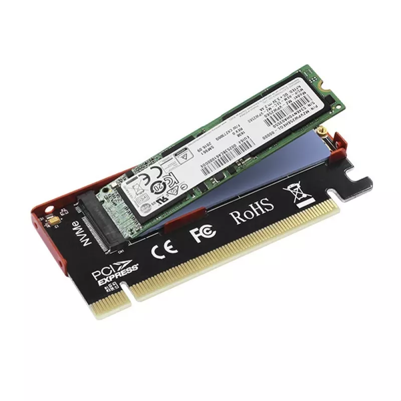 Adapteris Axagon PCEM2-S PCIe x16 – M.2 NVMe M-key lizdas, su pasyviu aliumininiu šilumos šalintuvu