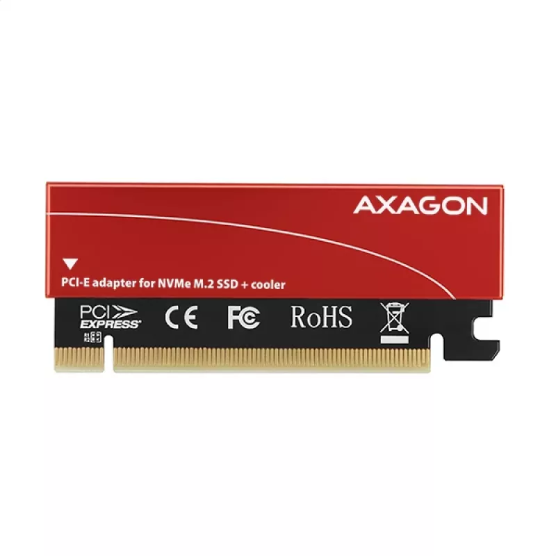 Adapteris Axagon PCEM2-S PCIe x16 – M.2 NVMe M-key lizdas, su pasyviu aliumininiu šilumos šalintuvu