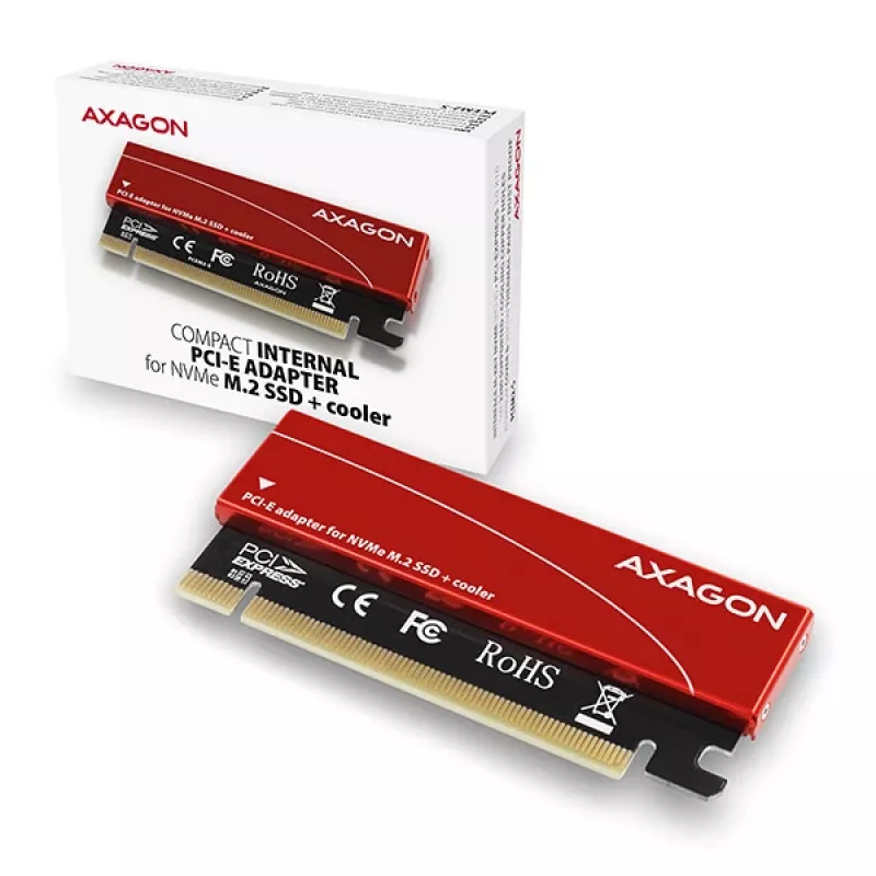 Adapteris Axagon PCEM2-S PCIe x16 – M.2 NVMe M-key lizdas, su pasyviu aliumininiu šilumos šalintuvu