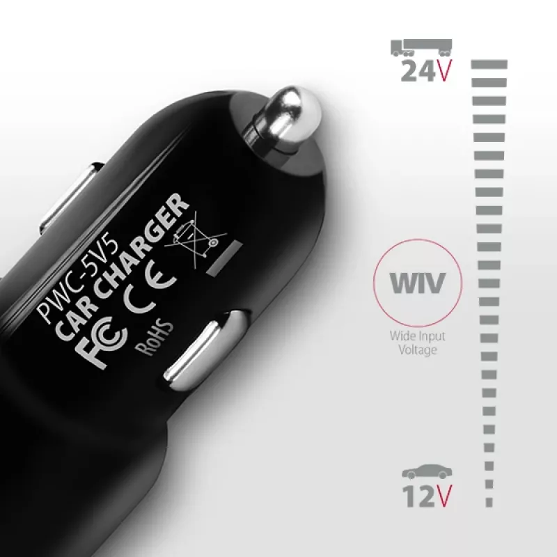 Automobilinis įkroviklis AXAGON PWC-5V5 SMART, 24W, 2x USB-A, 5V/2.4A + 5V/2.4A