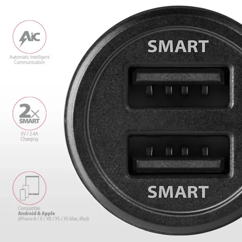 Automobilinis įkroviklis AXAGON PWC-5V5 SMART, 24W, 2x USB-A, 5V/2.4A + 5V/2.4A