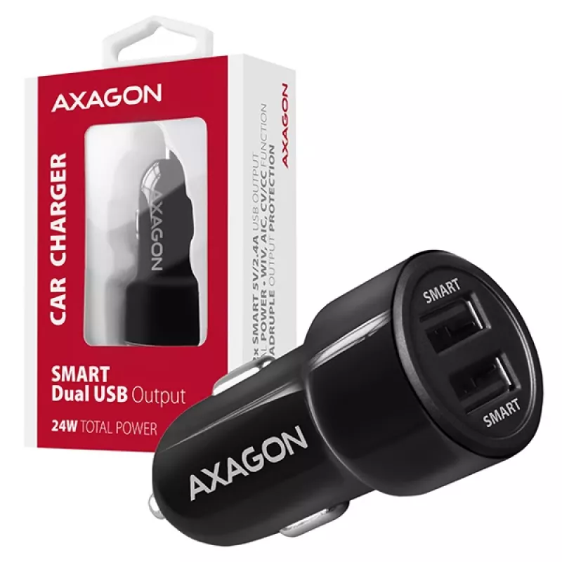 Automobilinis įkroviklis AXAGON PWC-5V5 SMART, 24W, 2x USB-A, 5V/2.4A + 5V/2.4A